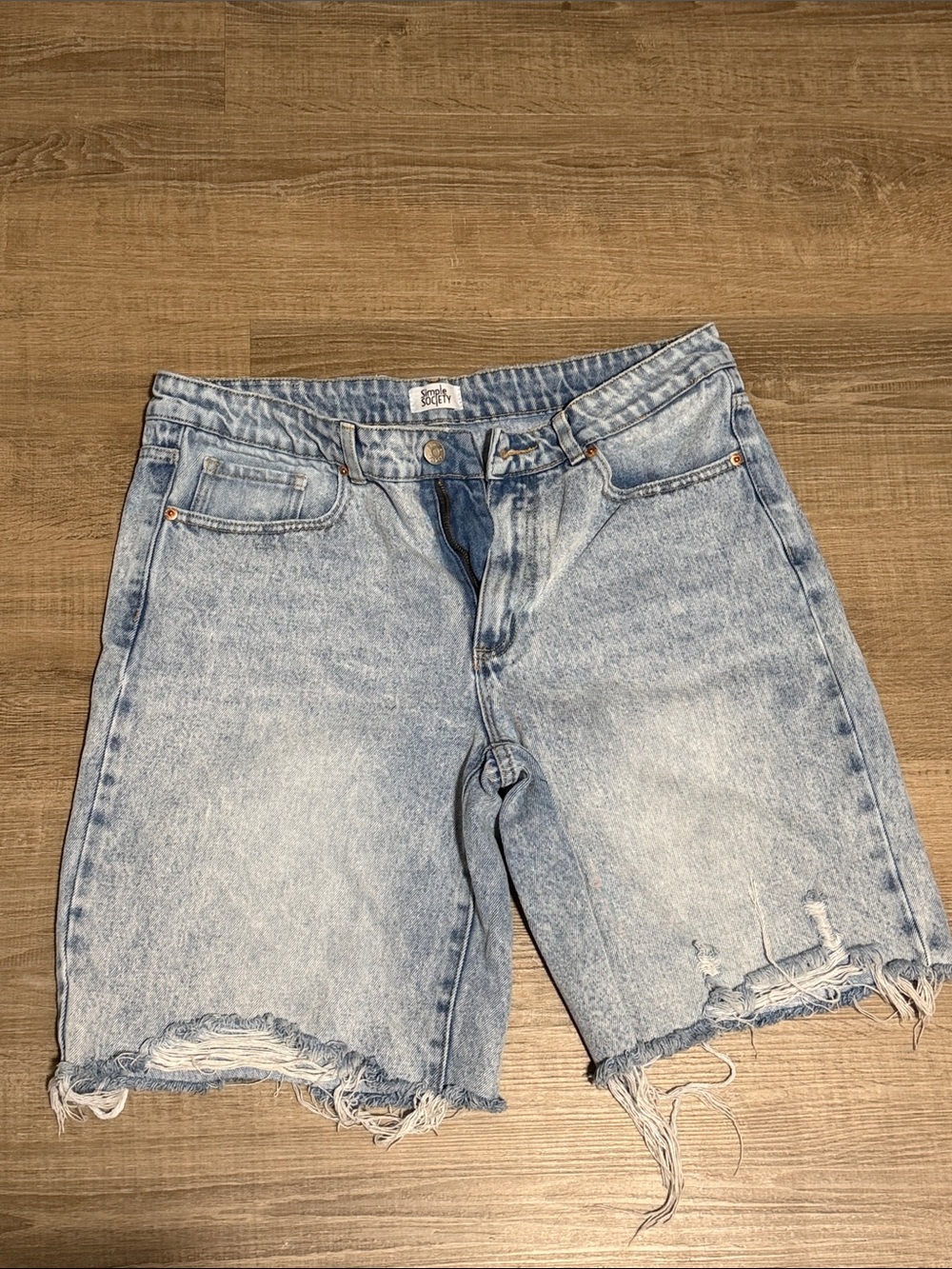 Light Wash Distressed Denim Cutoff Shorts